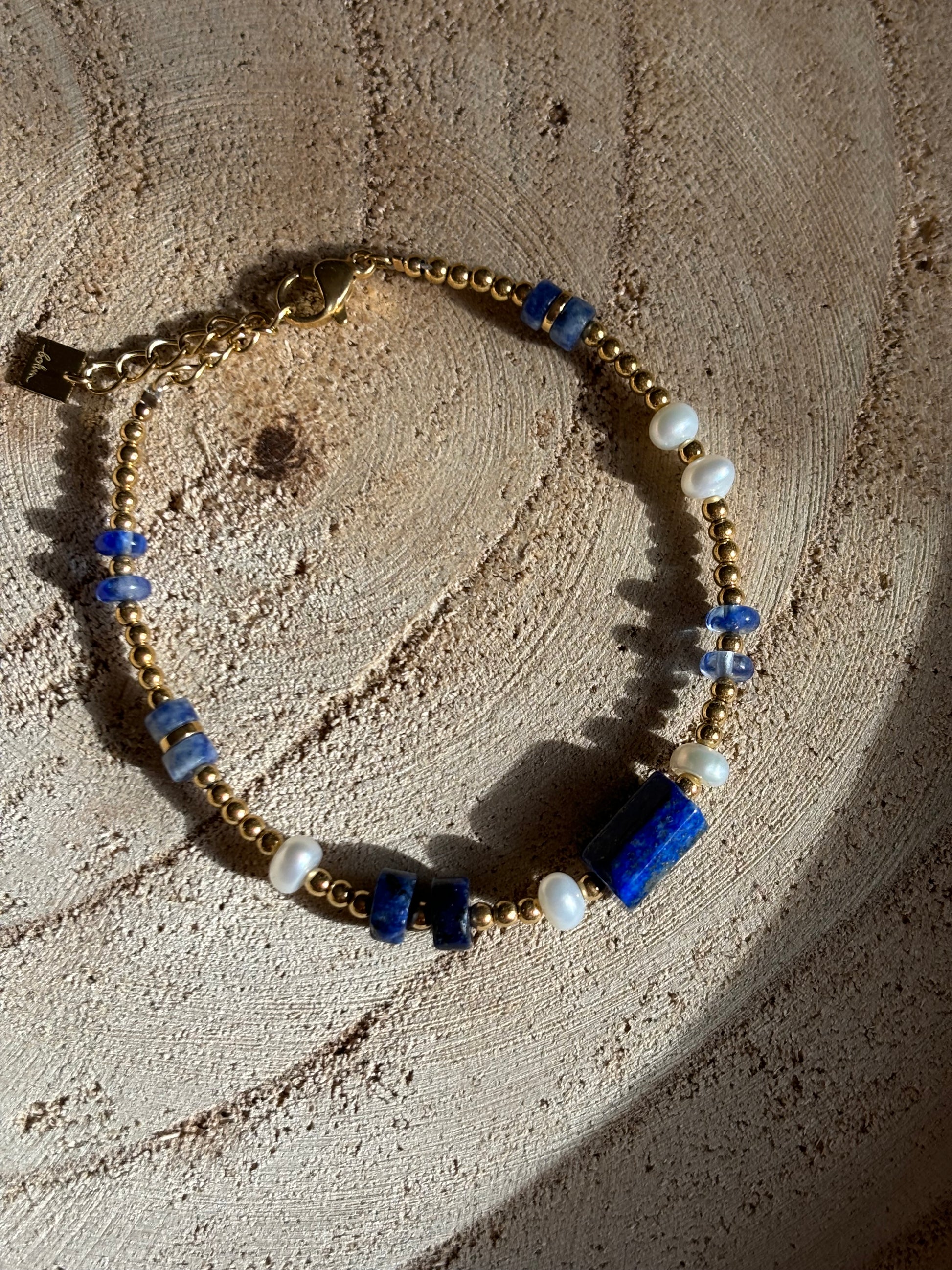 Bracelet Lydie - Bracelet en Acier Inoxydable avec Lapis Lazuli et Perles d'Eau Douce