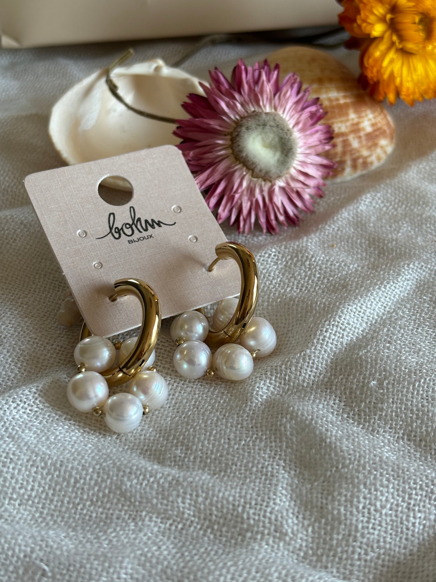 Boucles d'Oreilles Créoles avec Perles d'Eau Douce - Bohm Paris