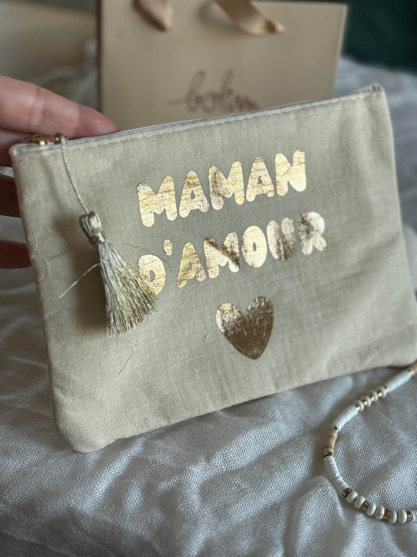 Trousse en Coton Multi-usages "MAMAN D'AMOUR ♥" - Bohm Paris