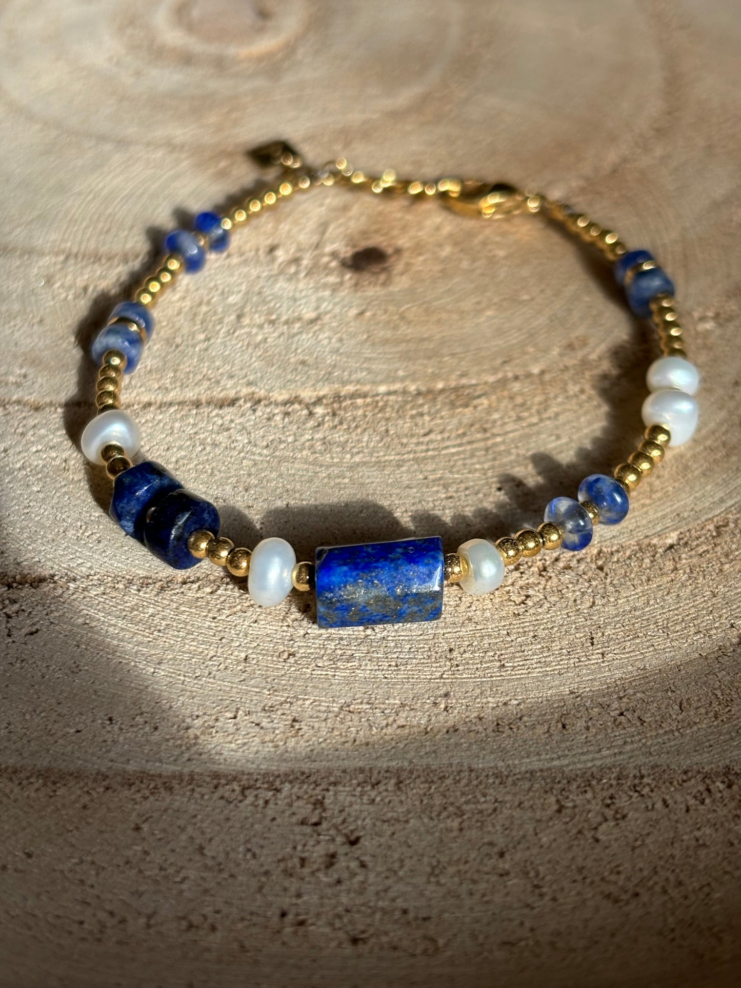 Bracelet Lydie - Bracelet en Acier Inoxydable avec Lapis Lazuli et Perles d'Eau Douce