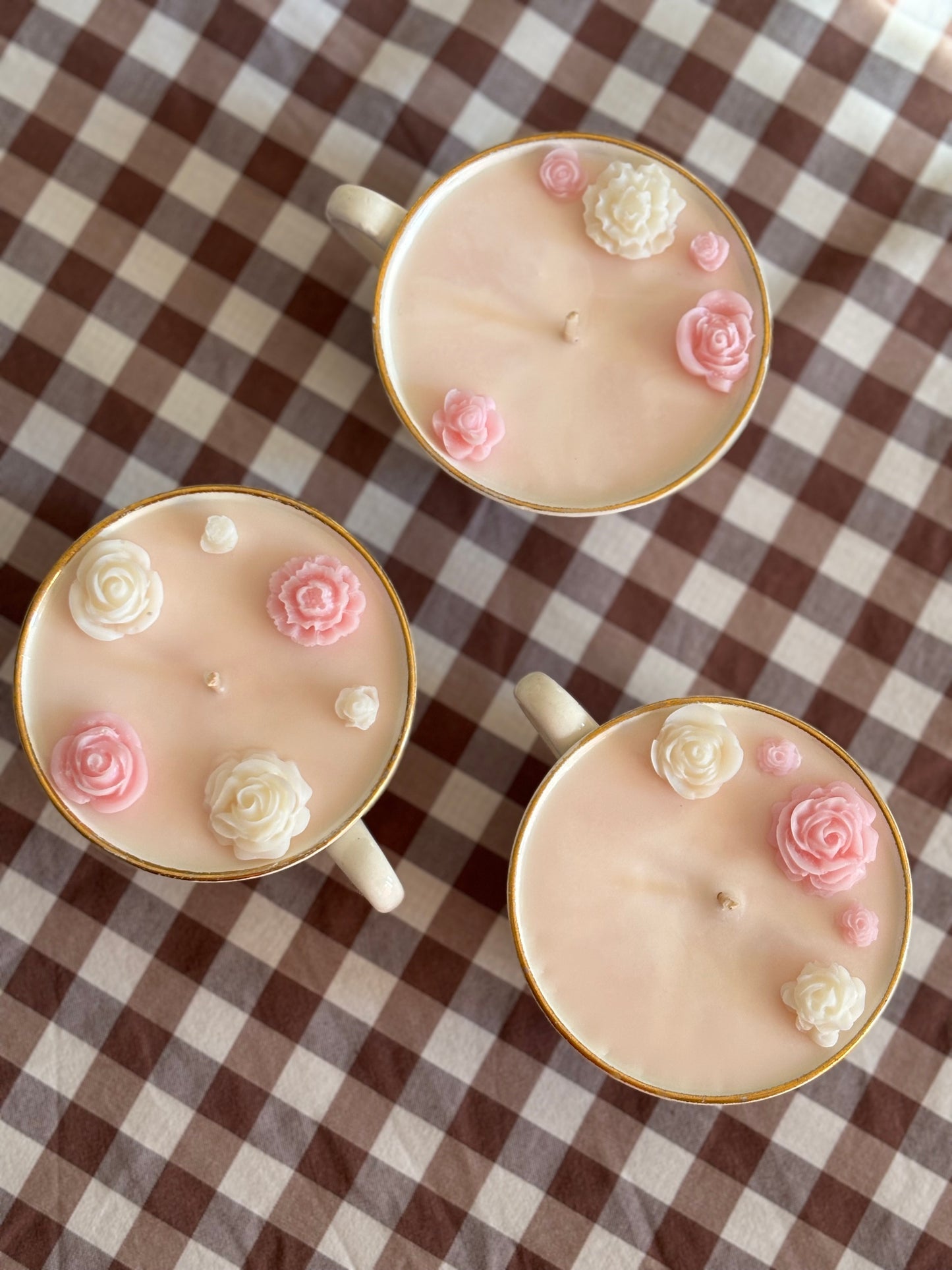 Bougie Parfumée - Tasse de Porcelaine Ancienne Décorée de Roses