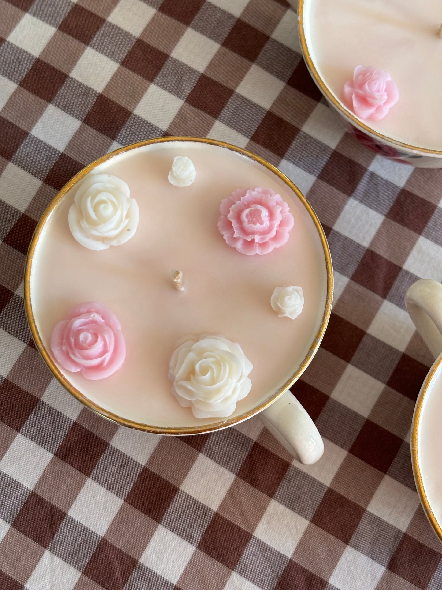 Bougie Parfumée - Tasse de Porcelaine Ancienne Décorée de Roses