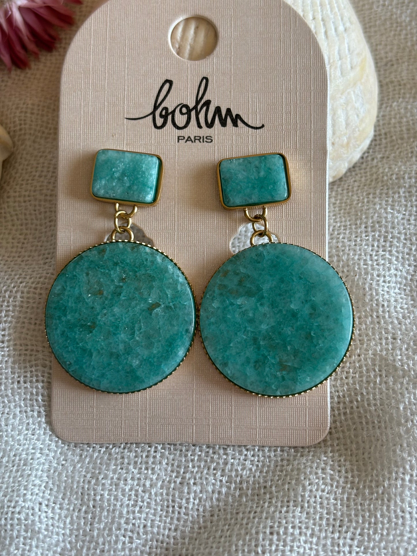 Boucles d'Oreilles Pendantes avec Pierres Naturelles d'Amazonite - Bohm Paris