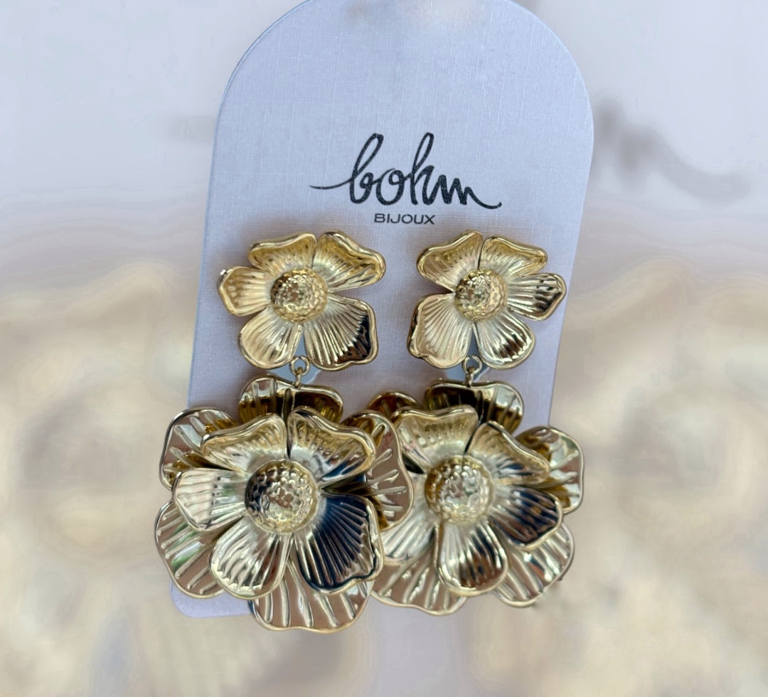 Boucles Pendantes Vanillia - Fleurs Dorées - Bohm Paris