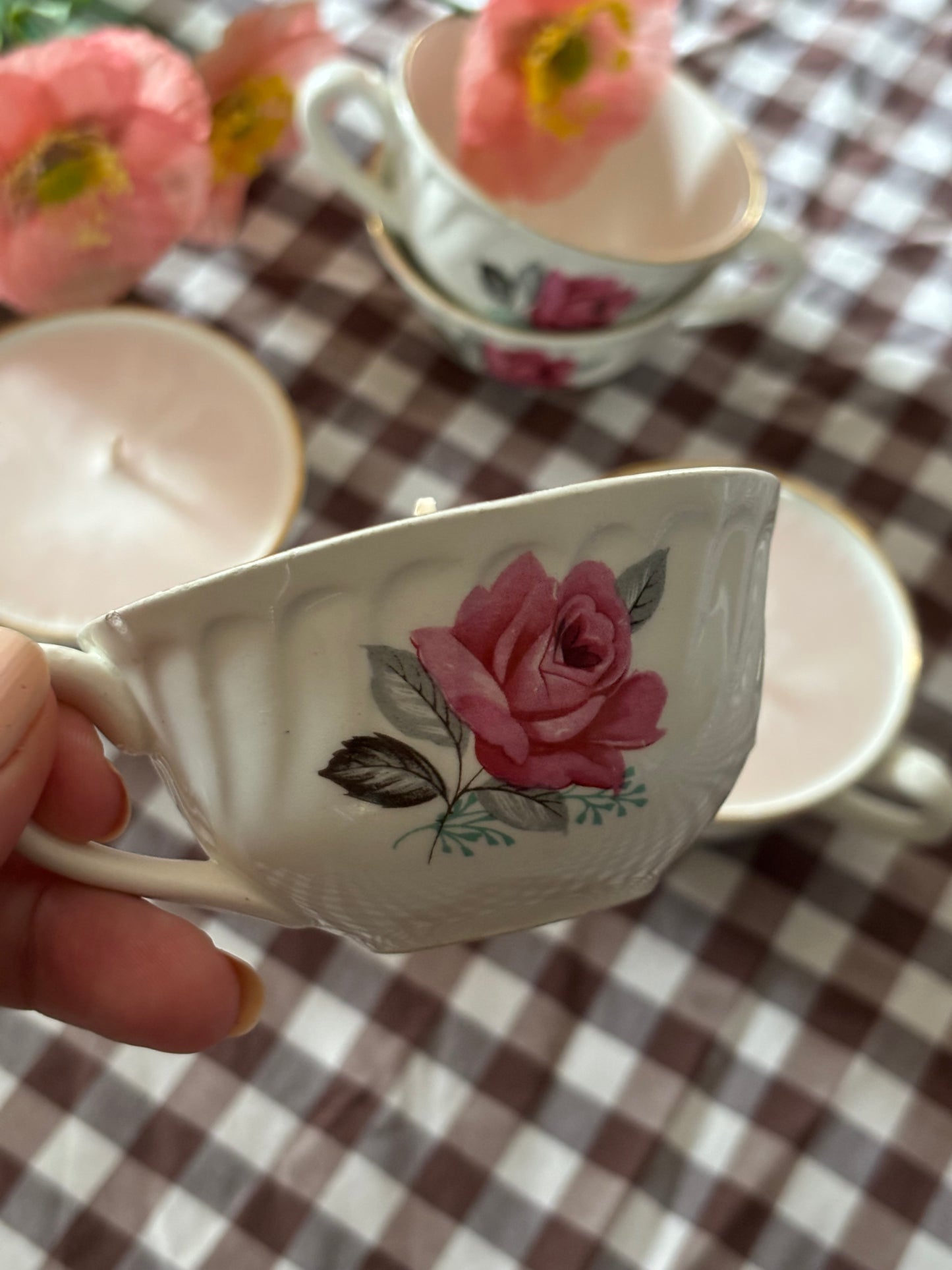 Bougie Parfumée - Tasse de Porcelaine Ancienne Décorée de Roses