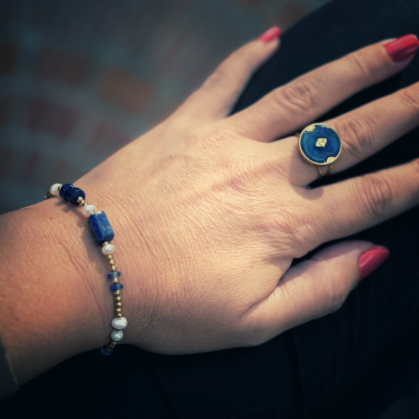 Bracelet Lydie - Bracelet en Acier Inoxydable avec Lapis Lazuli et Perles d'Eau Douce