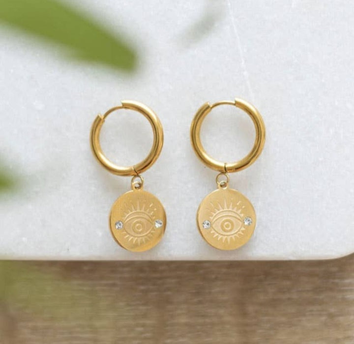 Boucles d'oreilles All Seeing Eye Doré - Symbole de Protection et de Chance