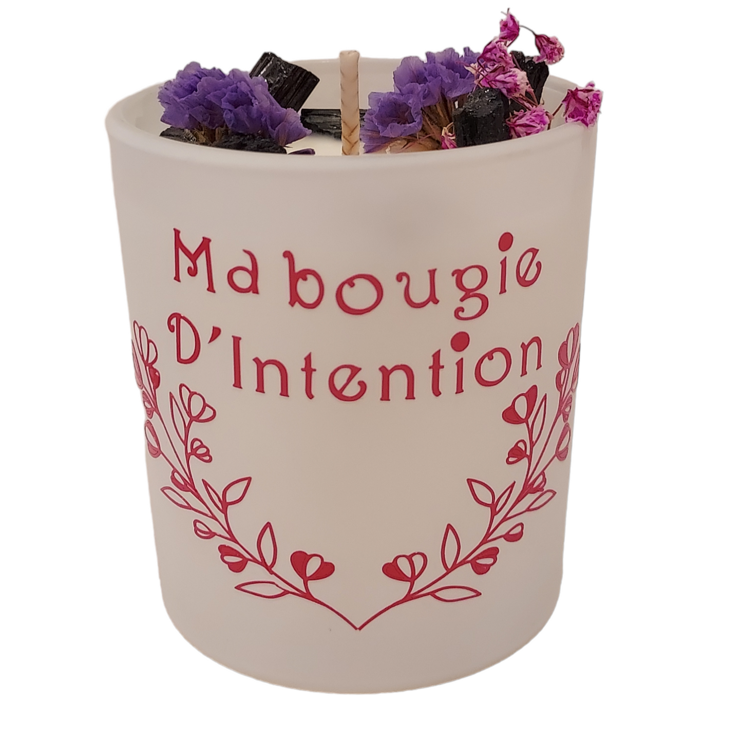 Bougie d'Intention - Tourmaline et Fleurs Séchées - parfum de Grasse Fleur d'amandier sans cmr